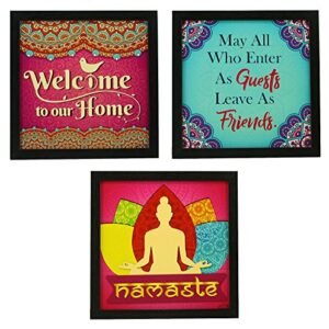 Indianara 3 Piece Set of Framed Wall Hanging Welcome Home De…