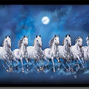 LIFEHAXTORE® Seven Lucky Running Vastu Horses Art Framed Pai…