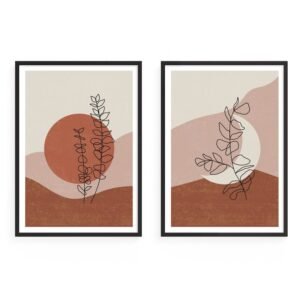 Set of 2 Brown Paintings Modern Art Wall Decor Framed Painti…