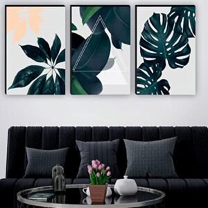 SAF Set of 3 Preety Green Leaf Modern Art MDF Self Adhessive…