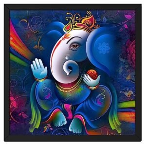 Ritwika’s Blue Ganesha In Colorful Floral Background Wall Ar…