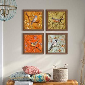 Painting Mantra – Multicolor Jardine Birds Set of 4 Brown Fr…