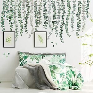 3 Sheets Green Plants Eucalyptus Vine Leaves Wall Decal Remo…