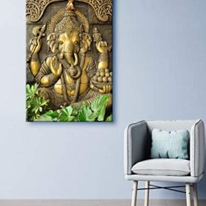 999Store Wooden Stretched God Lord Ganesha Ganpati canvas pa…