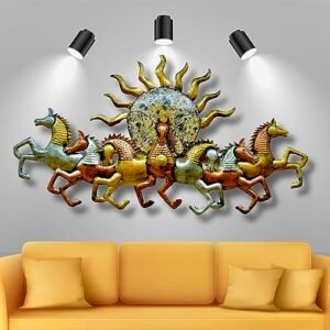 ZXC Metal Iron Running 7 Horses With LED Light 3D Wall decor…