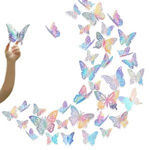 HASTHIP 60pcs 3D Butterfly Wall Stickers Decor Rainbow Silve…