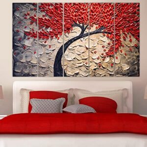 Maxstone Beautiful Red Tree Wall Painting Mutiple Panals Lea…